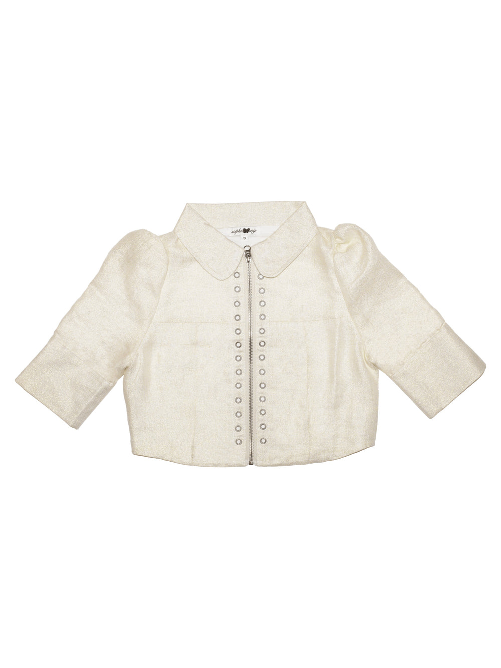 White Puff Sleeve Zip Up