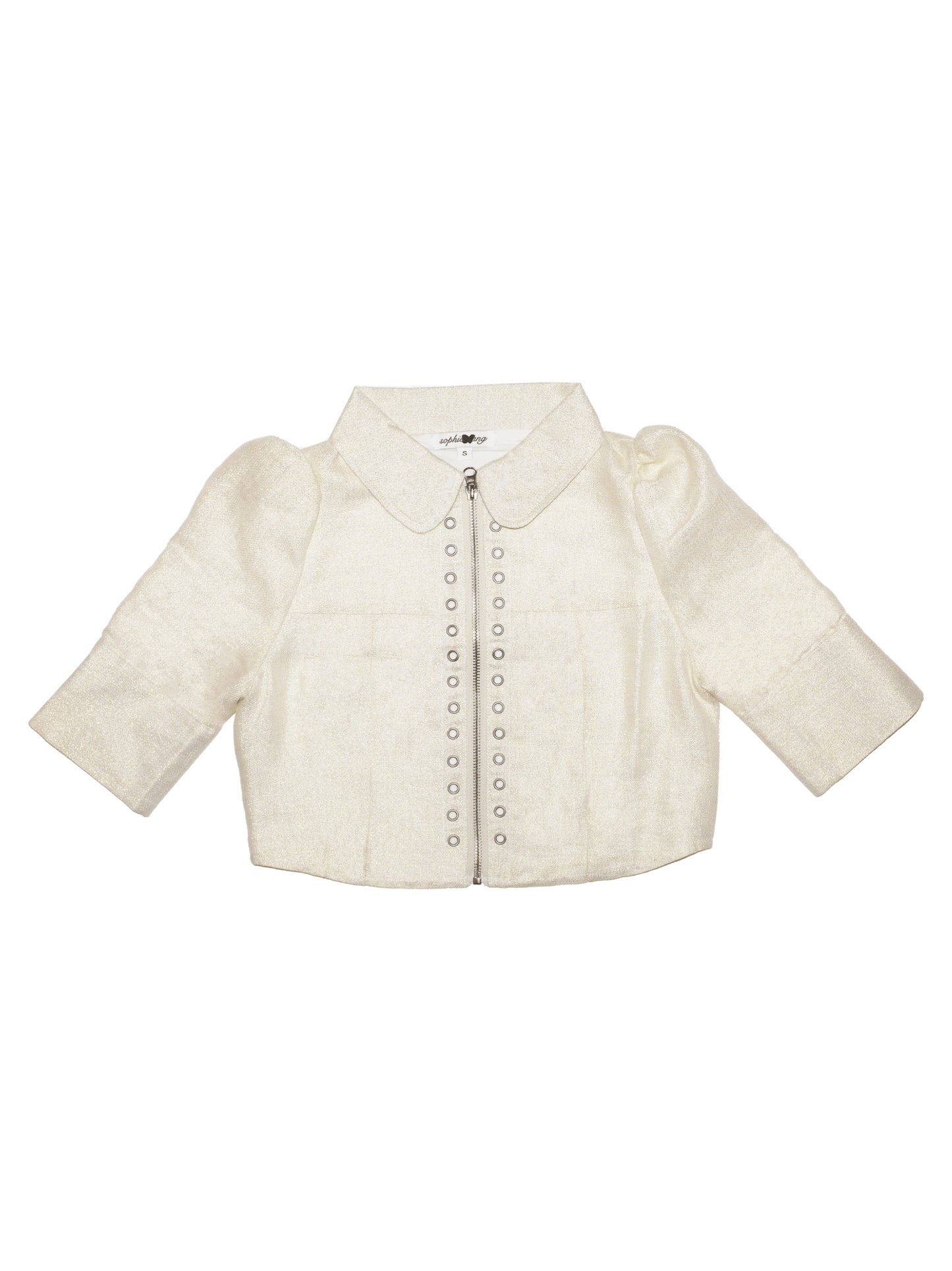 White Puff Sleeve Zip Up