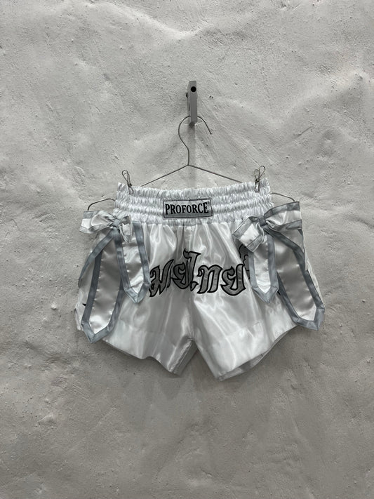 Proforce White Muay Tai Shorts w/ Bows