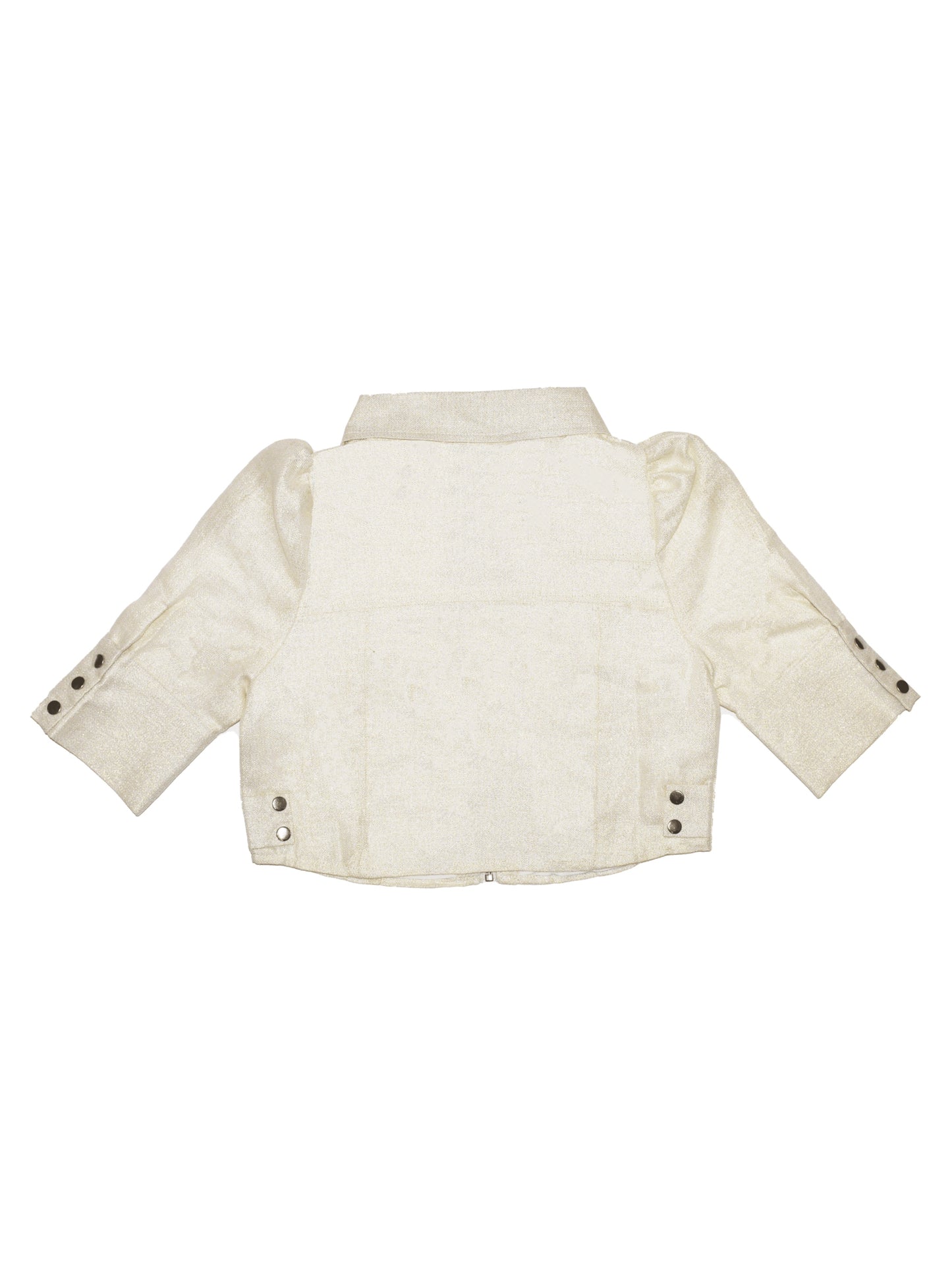 White Puff Sleeve Zip Up