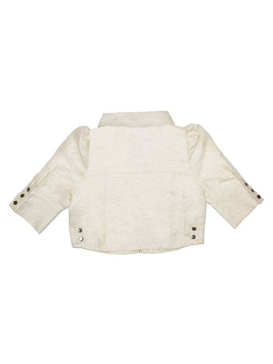 White Puff Sleeve Zip Up