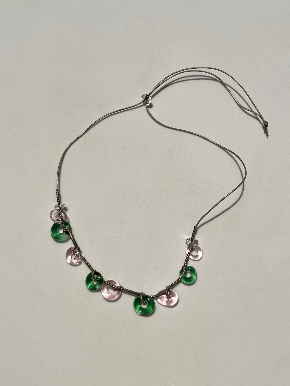 Green and Pink Donuts Necklace