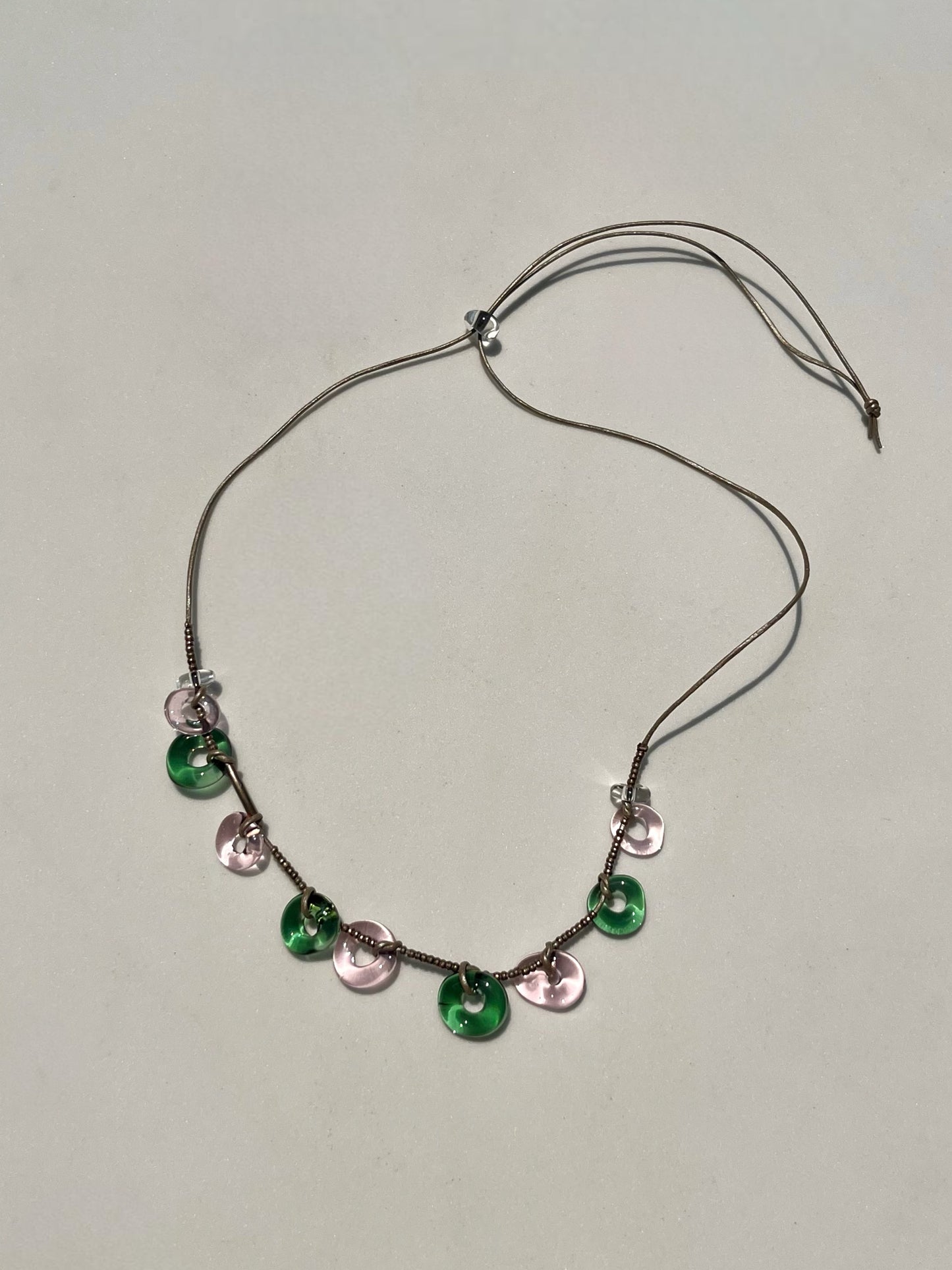 Green and Pink Donuts Necklace