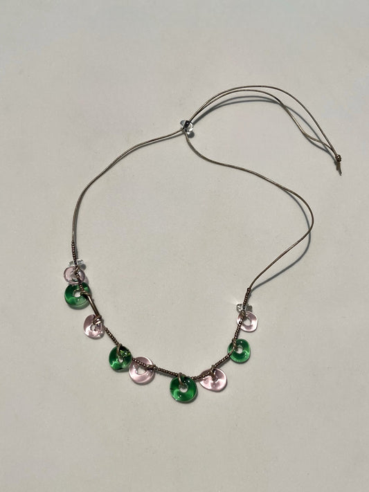 Green and Pink Donuts Necklace